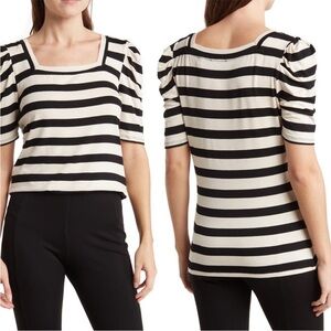 5 for $45 Tahari Black and Cream Striped Top